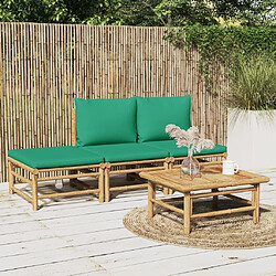 Maison Chic Salon de jardin 4 pcs + coussins - Mobilier/Meubles de jardin - Table et chaises d'extérieur vert bambou -MN40100