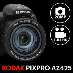 KODAK Pack Numérique Bridge Pixpro Astro Zoom AZ425 + Carte SDHC Kodak Ultra High Speed U1 32GB - Appareil Photo , Zoom 42X, Grand angle, 20 mégapixels, LCD 3, Vidéo Full HD 1080p, Batterie Li-ion - Noir - Noir