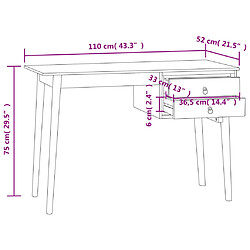 vidaXL Bureau avec 2 tiroirs 110x52x75 cm Bois de teck solide pas cher