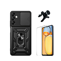 Kit de verre trempé de ClearGlass + 3x1 défenseur militaire + SuppOrt Magnétique renforcé Phonecare pour Samsung Galaxy A15 - le noir