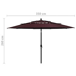 vidaXL Parasol de jardin à 3 niveaux mât en aluminium rouge bordeaux pas cher