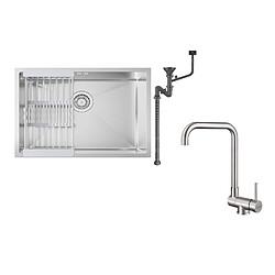 Auralum max Évier Cuisine 1 Bac 60*44*20CM,inox,à Encastrer/sous-plan avec Panier Drainage,Nano Silver+Mitigeur Cuisine Rabattable Pivotant 360°