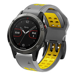 Bracelet en silicone deux rangées de trous, bicolore, attache rapide, 22mm, gris/jaune pour votre Garmin Fenix 7/Epix