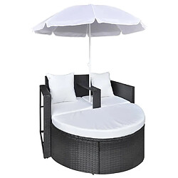 Avis vidaXL Lit de jardin avec parasol Noir Résine tressée