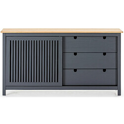 Pegane Buffet bas en pin massif décor ciré chêne et gris anthracite, meuble de rangement - Longueur 150 x Profondeur 40 x Hauteur 80 cm