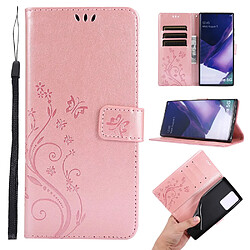 Etui en PU + TPU impression de fleurs de papillon avec support or rose pour votre Samsung Galaxy Note 20 Ultra/Note 20 Ultra 5G