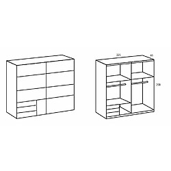 Inside 75 Armoire coulissante AURELIA 225cm blanc 3 tiroirs porte verre gris