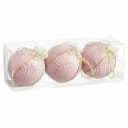 BigBuy Christmas Boules de Noël Rose Polyfoam Tissu 10 x 10 x 10 cm (3 Unités)