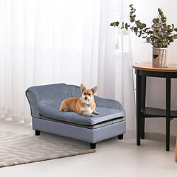 Pawhut Canapé Chien Chat sur Pied avec Coffre de Rangement Style Moderne Coussin d'assise Amovible Grand Confort 76 x 45 x 41,5 cm Bleu