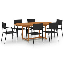 Salle à dîner de jardin 7 pcs,Table et chaise à manger Résine tressée Noir -MN35141