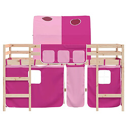 Acheter Vidaxl Lit mezzanine enfants avec tunnel rose 90x200cm bois pin massif