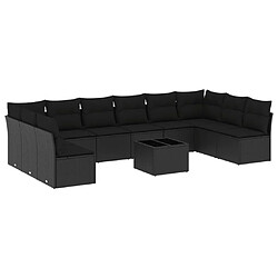 Maison Chic Salon de jardin 11 pcs avec coussins | Ensemble de Table et chaises | Mobilier d'Extérieur noir résine tressée -GKD66996