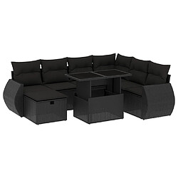 vidaXL Salon de jardin 8 pcs avec coussins noir résine tressée