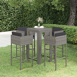 vidaXL Ensemble de bar de jardin 5 pcs et coussins Résine tressée Gris