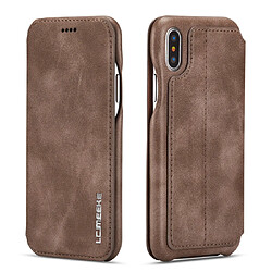 Wewoo Coque Pour iPhone X / XS Hon Ancient Series Etui en cuir avec fentes cartes & support & portefeuille café