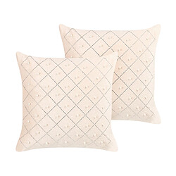 Beliani Lot de 2 coussins YARROW Velours 45 x 45 cm Géométrique Beige