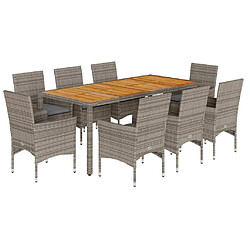 vidaXL Ensemble à manger de jardin et coussins 9 pcs gris rotin acacia