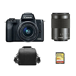 CANON EOS M50 Black TWIN KIT EF-M 15-45mm F3.5-6.3 IS STM Black EF-M 55-200mm F4.5-6.3 IS STM Black + 64GB SD card + camera Bag