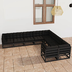 Maison Chic Salon de jardin 9 pcs + coussins - Mobilier/Meubles de jardin - Table et chaises d'extérieur noir bois de pin massif -MN45158