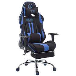 Decoshop26 Fauteuil de bureau chaise gamer avec repose-pieds extensible en tissu noir / bleu et métal chromé 10_0002739