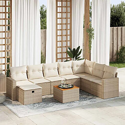 vidaXL Salon de jardin avec coussins 9 pcs beige résine tressée