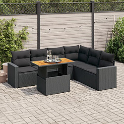 vidaXL Salon de jardin 7 pcs avec coussins noir résine tressée