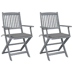 vidaXL Chaises pliables d'extérieur lot de 2 et coussins Bois d'acacia