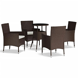 vidaXL Ensemble de bistro de jardin 5 pcs coussins marron poly rotin