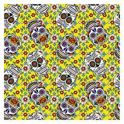 Skull Head Fabric Patchwork Squares Coton Quilting Craft Jaune 90x110cm