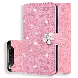 Wewoo Housse Coque Pour Galaxy A80 / A90 Veau Diamant Motif Mandala Double Pliante Conception Etui en cuir gaufré avec porte-monnaie et titulaire et fentes cartes Rose