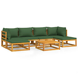 Maison Chic Salon de jardin 7 pcs + coussins - Mobilier/Meubles de jardin - Table et chaises d'extérieur vert bois massif -MN53776