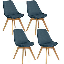 Toilinux Lot de 4 Chaises effet velours Baya - Bleu canard