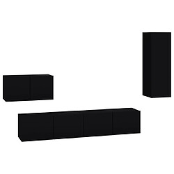 Maison Chic Ensemble de meubles TV 4 pcs | Banc TV Moderne pour salon | Meuble de Rangement - Noir Bois d'ingénierie -MN18025