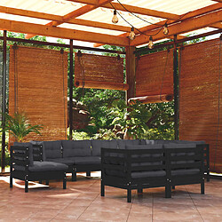 vidaXL Salon de jardin 9 pcs avec coussins Noir Bois de pin massif