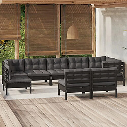 Maison Chic Salon de jardin 9 pcs + coussins - Mobilier/Meubles de jardin - Table et chaises d'extérieur Noir Bois de pin massif -MN18296