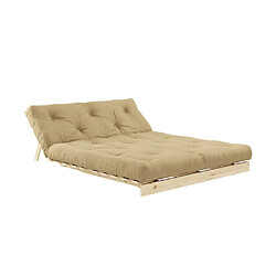 Acheter Inside 75 Canapé convertible futon ROOTS pin naturel tissu beige couchage 140x200 cm.