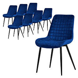 ML-Design Lot de 8 Chaises de Salle à Manger, Bleu Foncé, Assise en Velours avec Pieds Métalliques Noirs