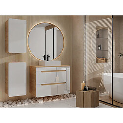 Vente-Unique Meuble de salle de bain suspendu avec vasque à poser et deux colonnes - Coloris naturel et blanc - 80 cm - ARUBA