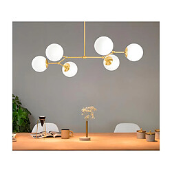 Avis Vente-Unique Lustre en métal - 6 globes - L. 100 x H. 52 cm - Doré et blanc - DAMAR