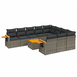 vidaXL Salon de jardin 11 pcs avec coussins gris résine tressée