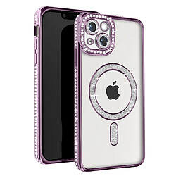 Avizar Coque Diamant pour iPhone 13 Protection MagSafe Contour Strass Violet