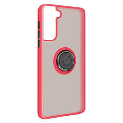 Avizar Coque Samsung Galaxy S21 Bi-matière Bague Métallique Fonction Support rouge