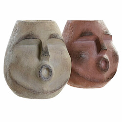 Cache-pot DKD Home Decor Visage Beige Résine Terre cuite (2 pcs) (21 x 20 x 22.5 cm)