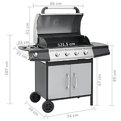 vidaXL Barbecue à gaz 4+1 zones cuisson Noir et argenté Acier et inox pas cher