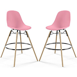 ICONIK INTERIOR Tabouret de Bar - Design Scandinave - Pieds en Bois - Lot de 2 - Skögur Rose