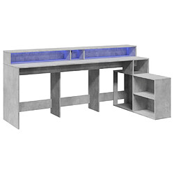 Helloshop26 Bureau table poste de travail meuble d'ordinateur informatique étude et lumières LED 200 x 104 x 91cm bois ingénierie gris 02_0023802