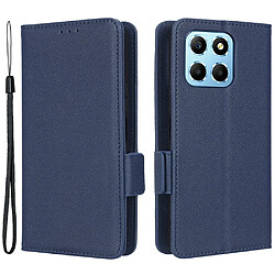 Etui en PU texture litchi, fermoir magnétique double, anti-chocs avec support pour votre Honor X8 5G - bleu foncé