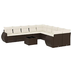 vidaXL Salon de jardin et coussins 11 pcs marron résine tressée