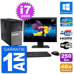 PC Dell 3010 MT Ecran 27" i7-2600 RAM 4Go Disque Dur 250Go HDMI Windows 10 Wifi - Occasion