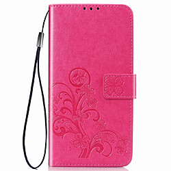 Wewoo Housse Coque Étui en cuir à Motif fleurs repiquées Lucky Clover pour Galaxy M20avec porte-cartes et & Portefeuille et dragonne Rose Rouge